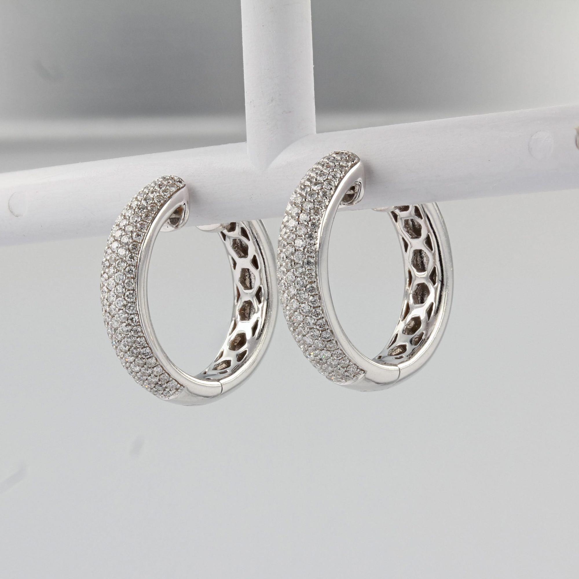French Cut Modern 2.30 Carat Diamonds 18 Karat White Gold Earrings For Sale
