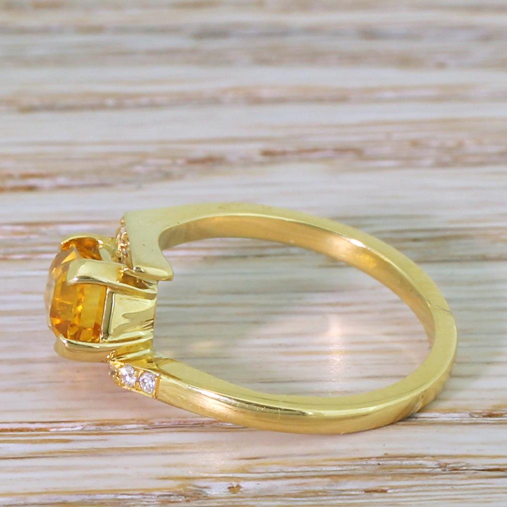 Modern 2.36 Carat Emerald Cut Orange Sapphire Solitaire Ring In Good Condition For Sale In Essex, GB