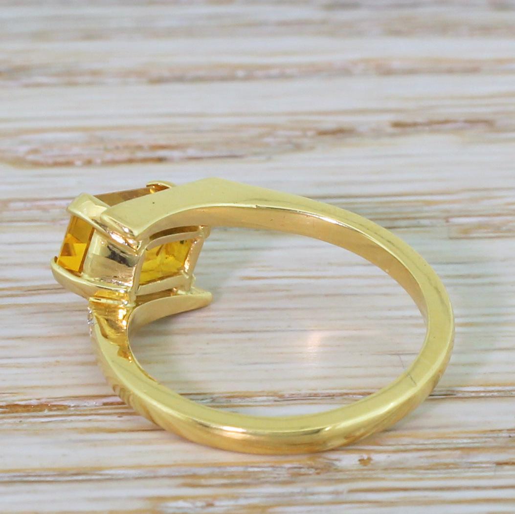 Women's Modern 2.36 Carat Emerald Cut Orange Sapphire Solitaire Ring For Sale