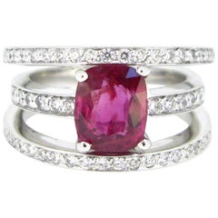 Modern 2.36 Carat Ruby Diamonds White Gold Ellipse Fashion Ring