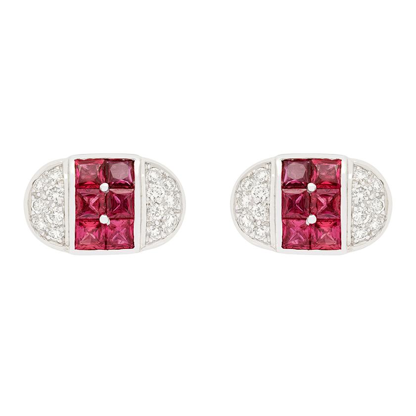 Taglio princess Gemelli moderni con rubino e diamante da 2,40 carati in vendita