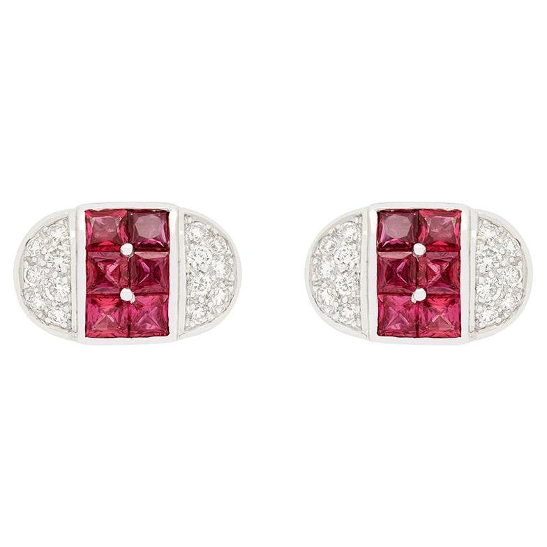 Modern 2.40ct Ruby and Diamond Cufflinks