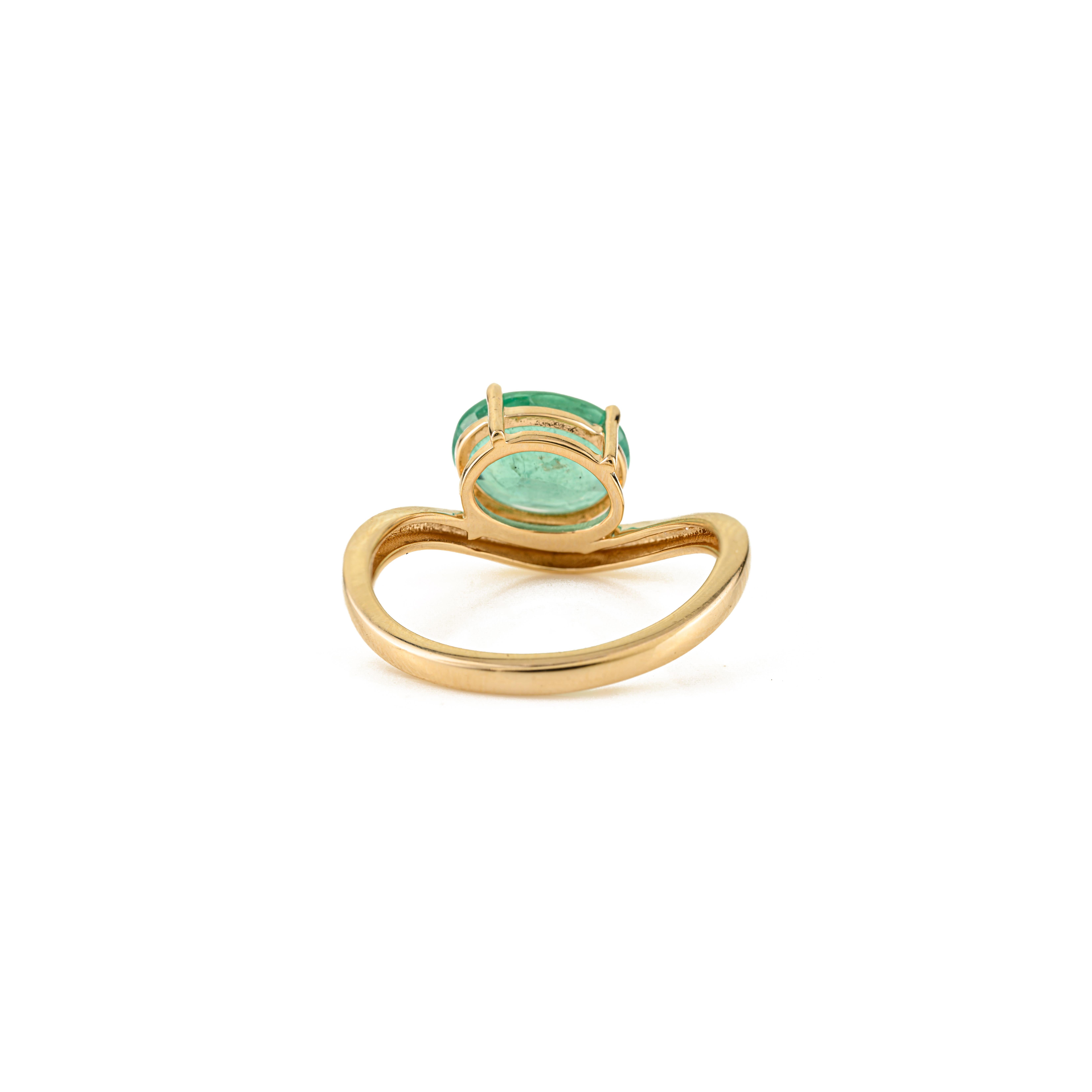 En venta: Moderno Anillo Solitario Ovalado de Esmeralda de 2,43 qt en Oro Amarillo de 14 quilates Regalo para Ella  9