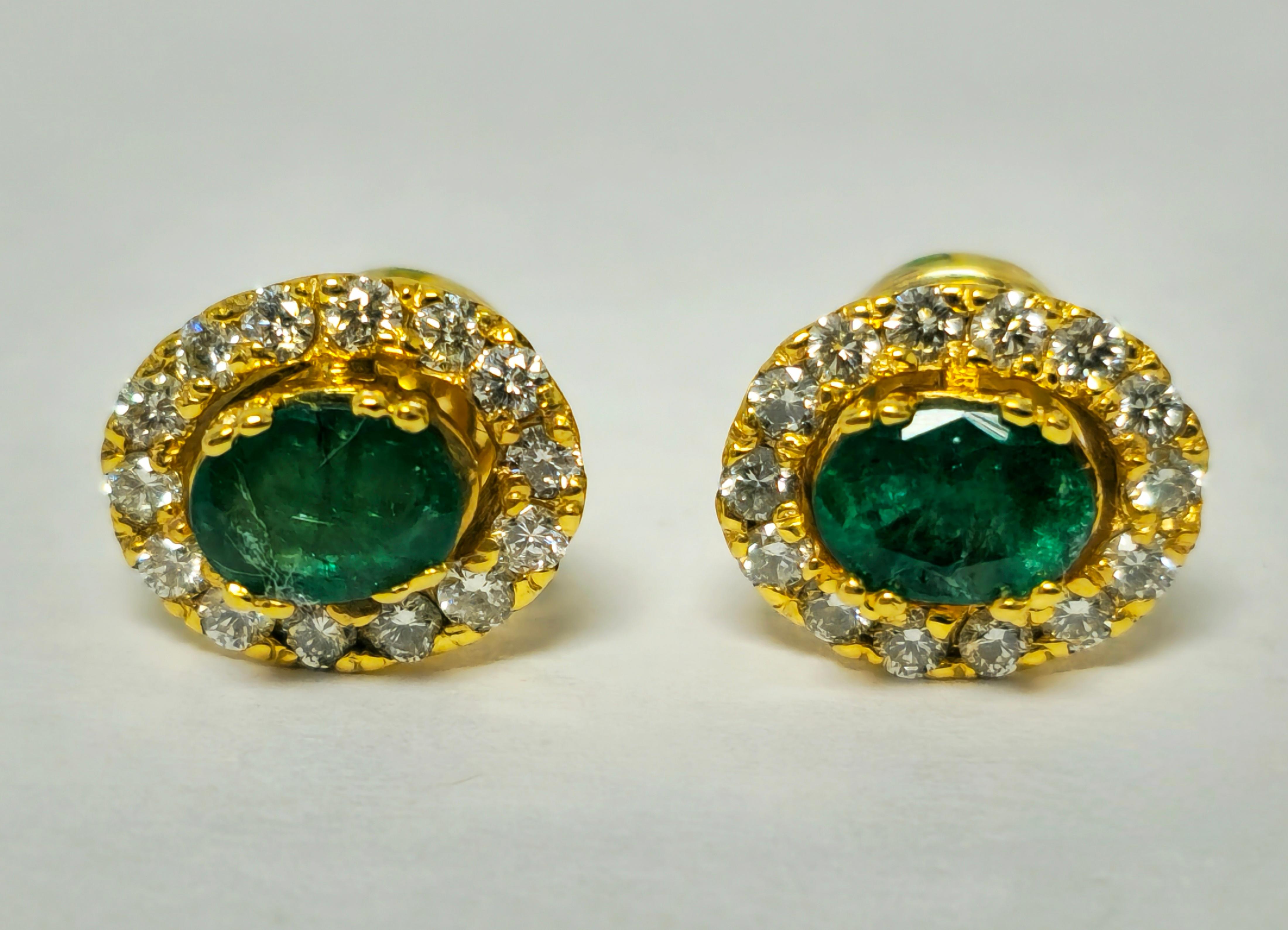 Contemporary Modern 2.50 Carat Emerald & Diamond Studs For Ladies.   For Sale