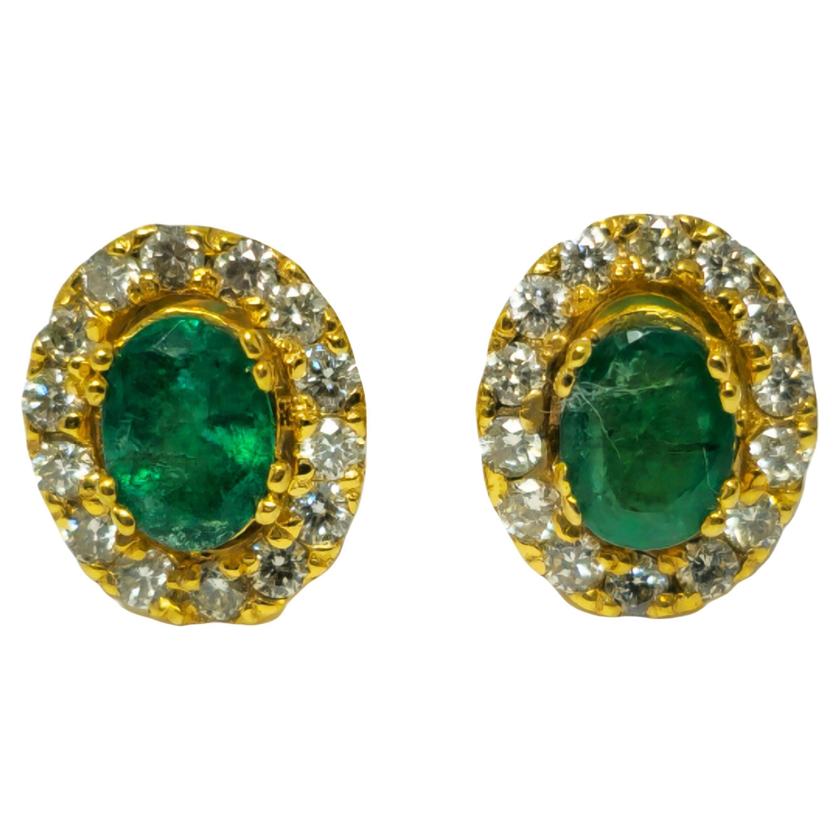 Modern 2.50 Carat Emerald & Diamond Studs For Ladies.   For Sale