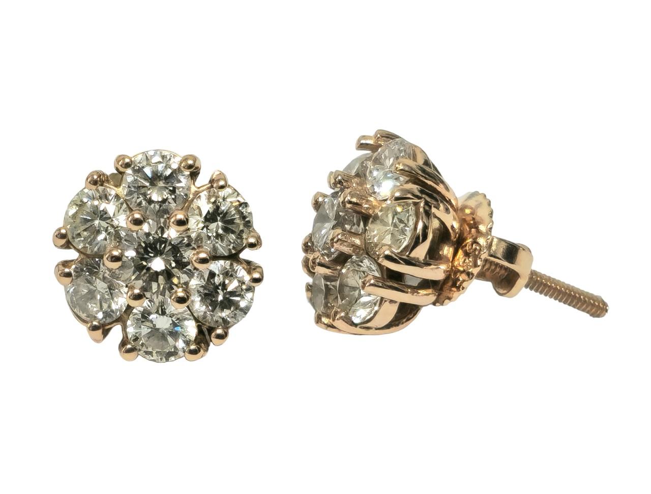 Contemporain Clous d'oreilles modernes en or rose 14 carats avec diamants en grappe de 2,50 carats VVS en vente