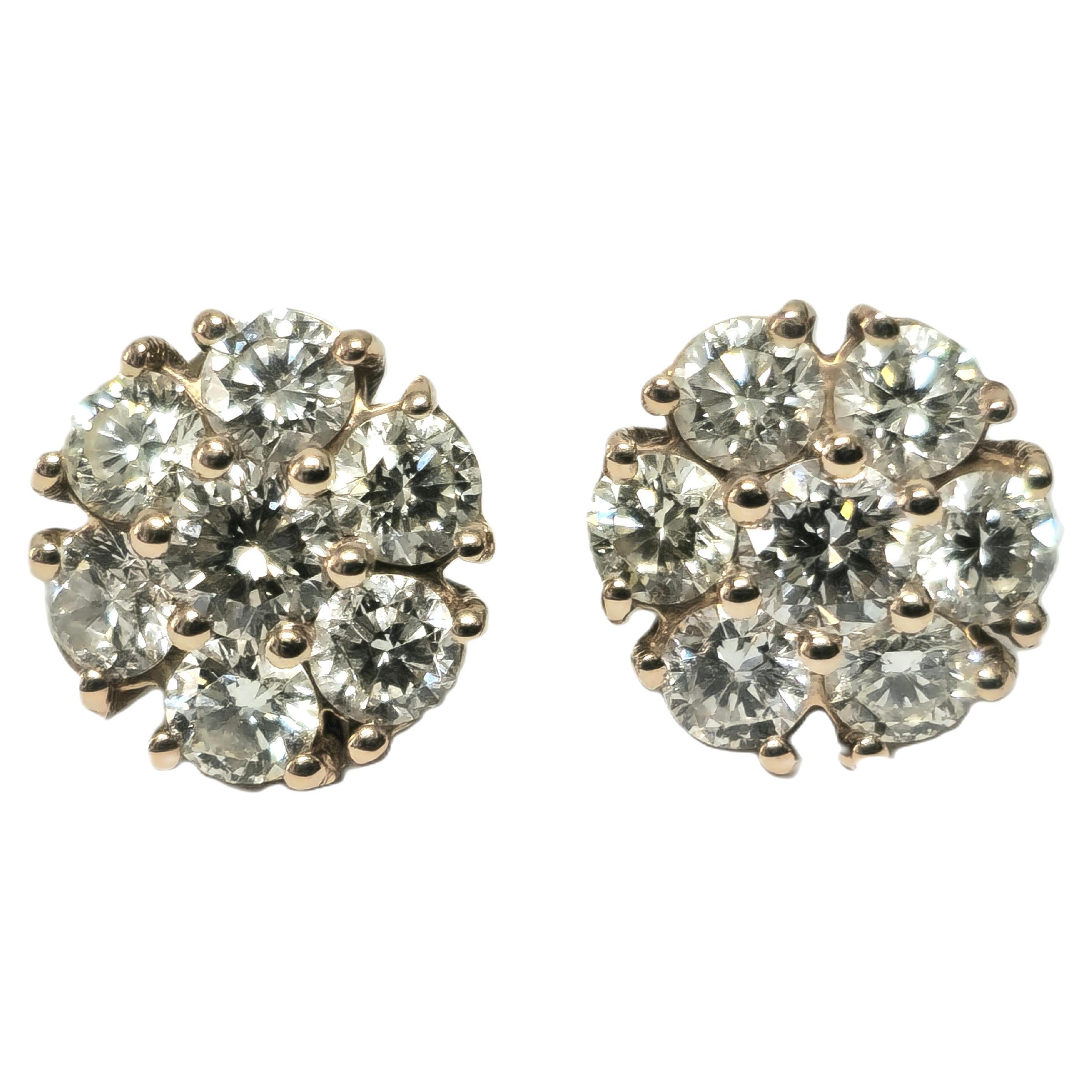 Modern 2.50 Carat VVS Diamond Cluster Studs in 14k Rose Gold