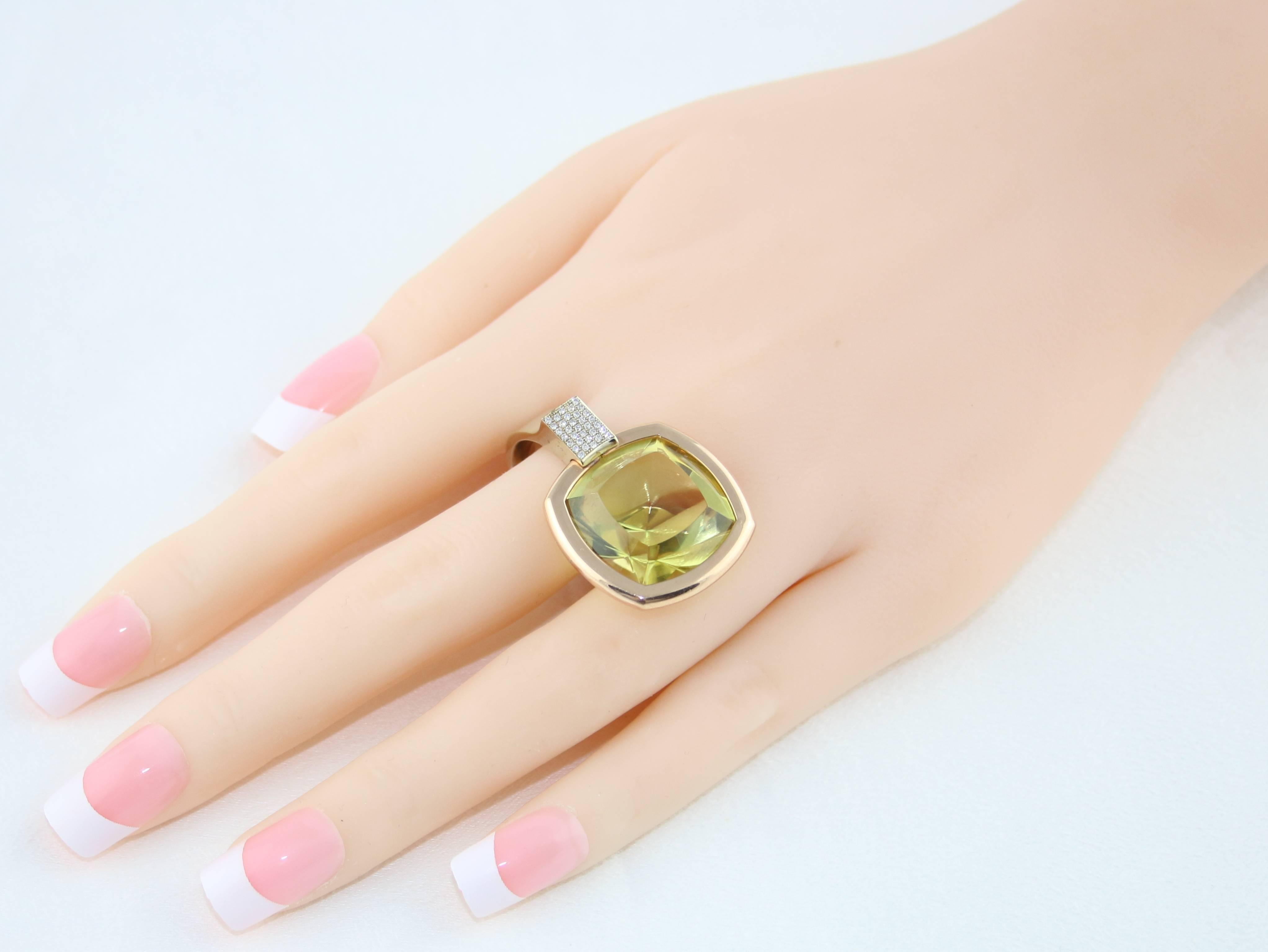 Women's Modern 25.00 Carat Lemon Citrine and Diamond Gold Ring For Sale