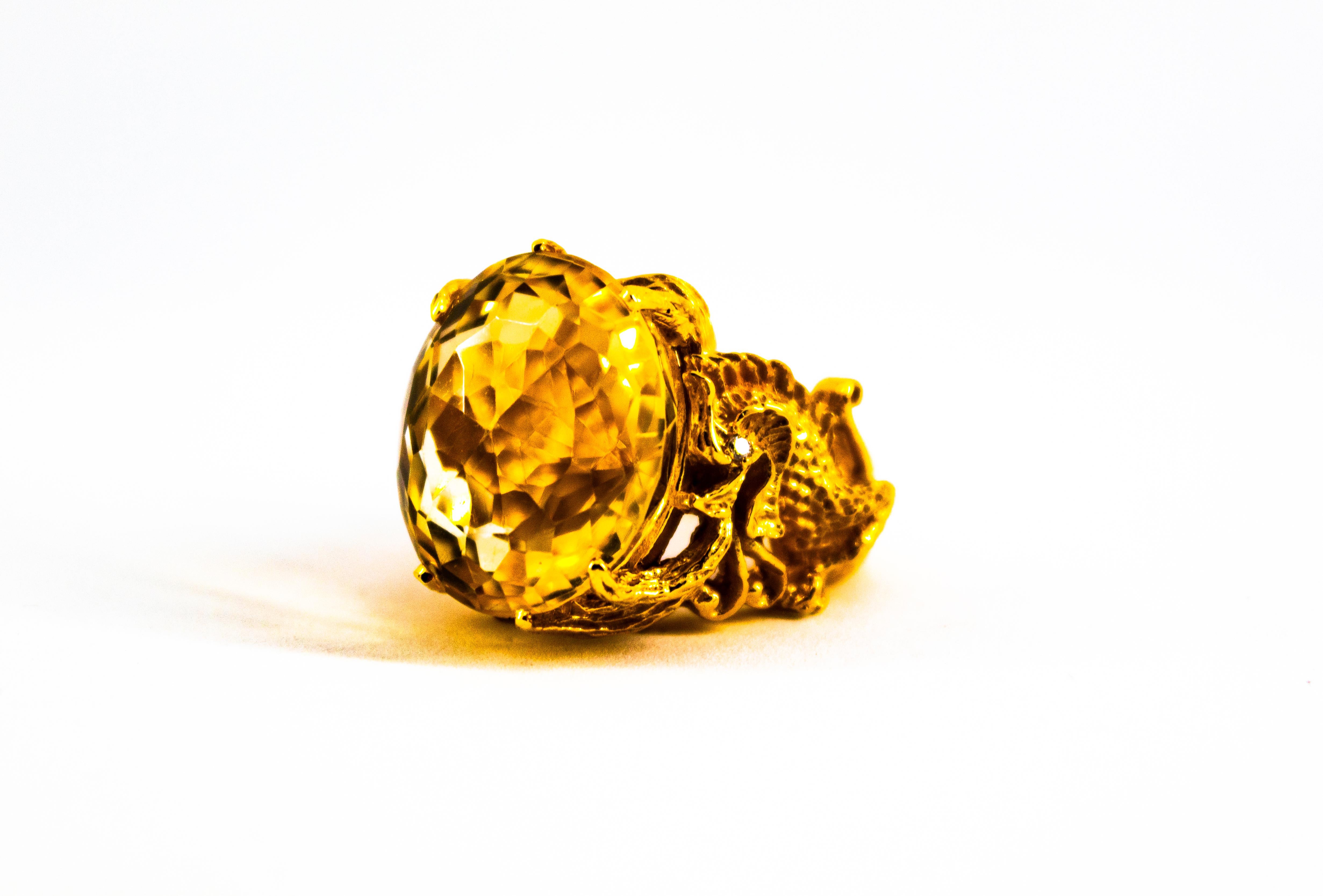 Modern 27.75 Carat Citrine White Diamond Yellow Gold 