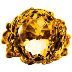 Modern 27.75 Carat Citrine White Diamond Yellow Gold "Dragons" Cocktail Ring