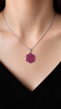 ARAYIAN Modern 2.87 Carat Ruby Diamond Pendant in 18K White Gold