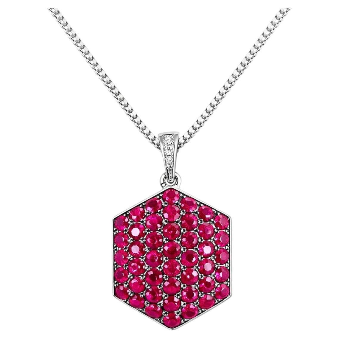 ARAYIAN Modern 2.87 Carat Ruby Diamond Pendant in 18K White Gold