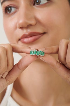 Modern 2.91ct Pear Cut Emerald & Diamond Half Eternity Band Ring 14K White Gold