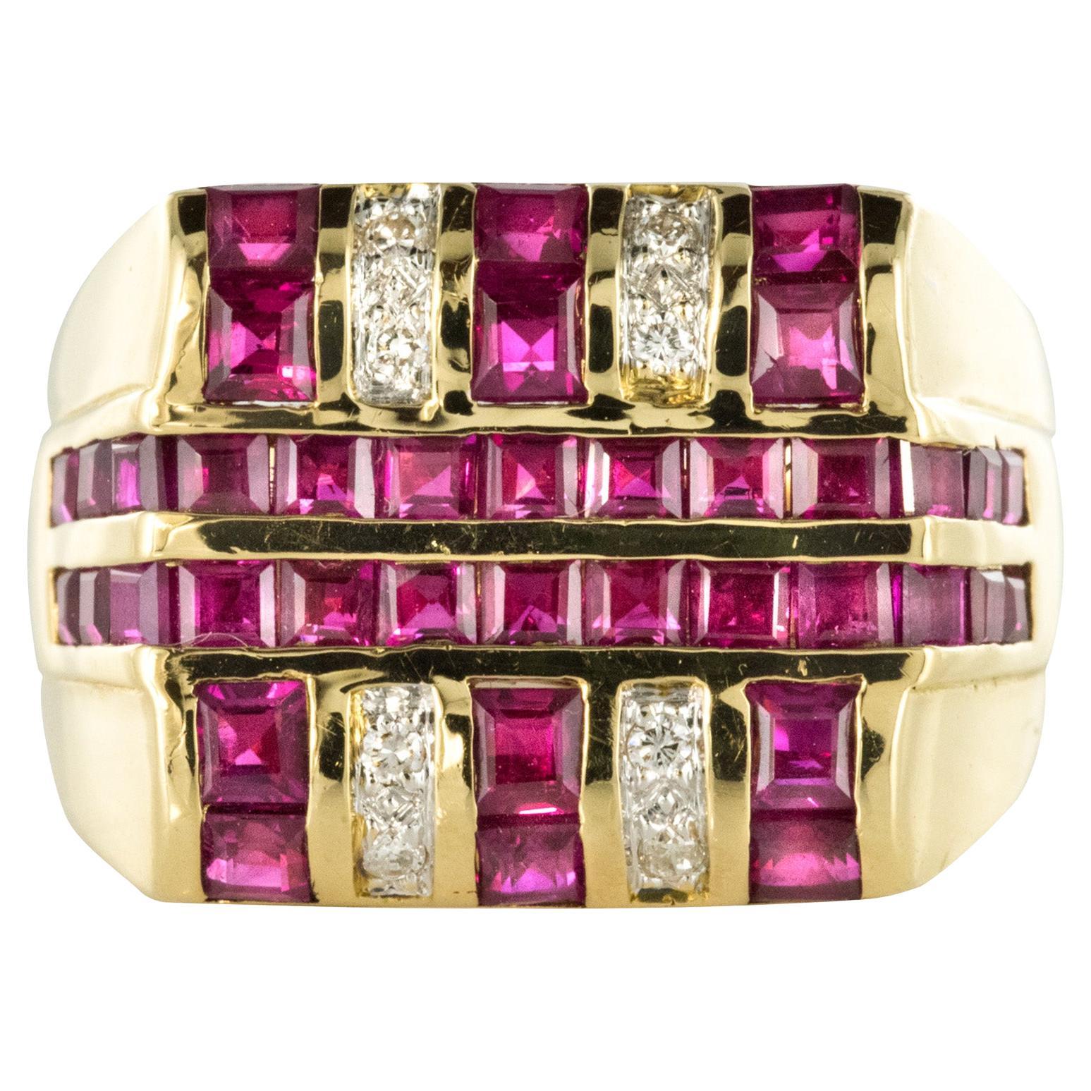 Bague Signet moderne en diamant rubis de 2,95 carats