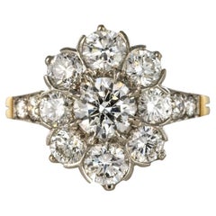 Bague marguerite moderne en or jaune 18 carats et platine avec 3 diamants de 18 carats