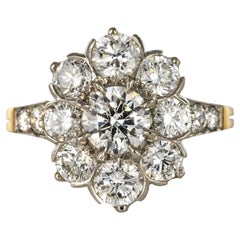 Modern 3, 18 Carats Diamonds 18 Karat Yellow Gold Platinum Daisy Ring