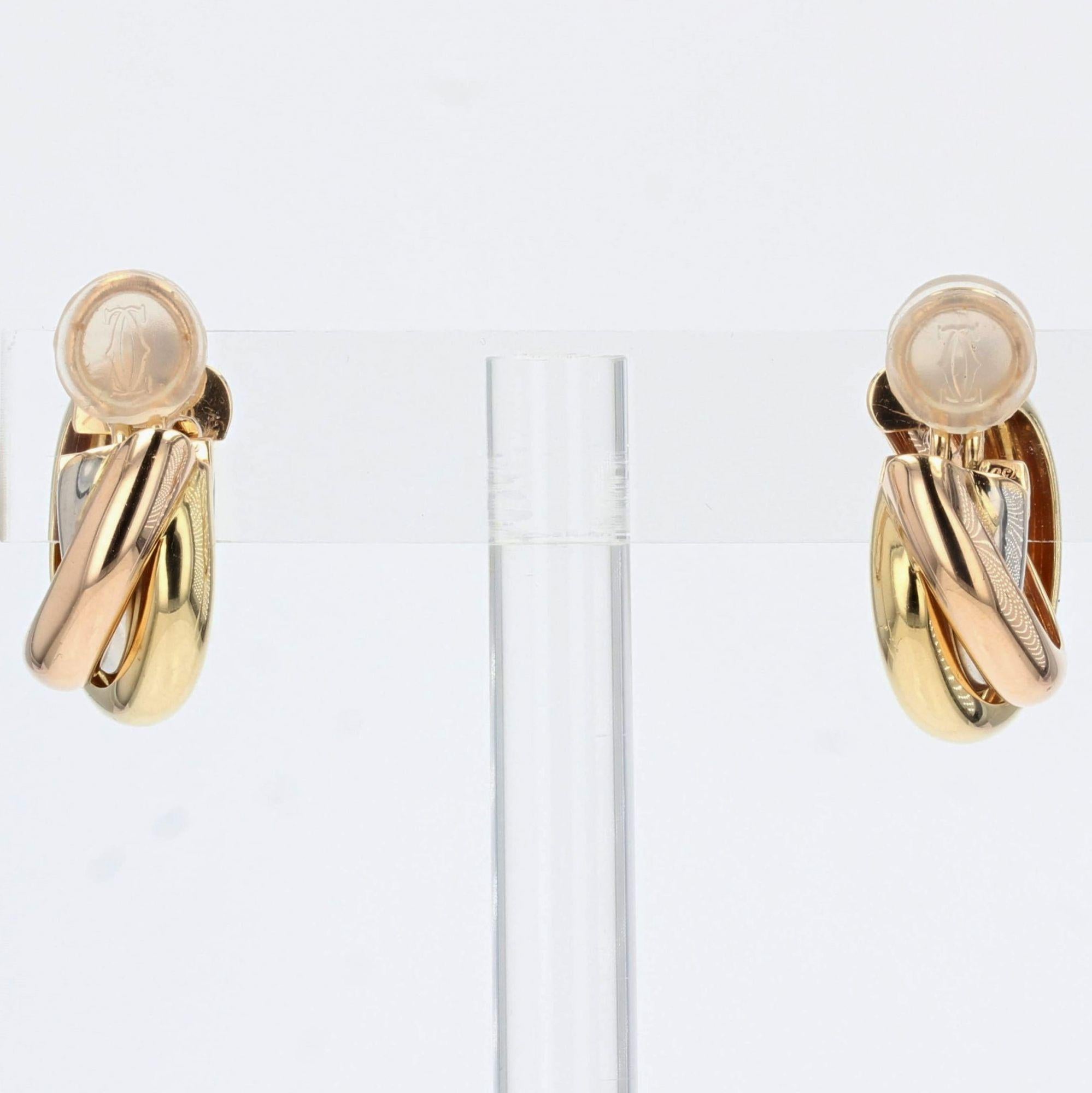Moderne moderne 3 Farben 18 Karat Gold Cartier Trinity Clip-Ohrringe Damen im Angebot