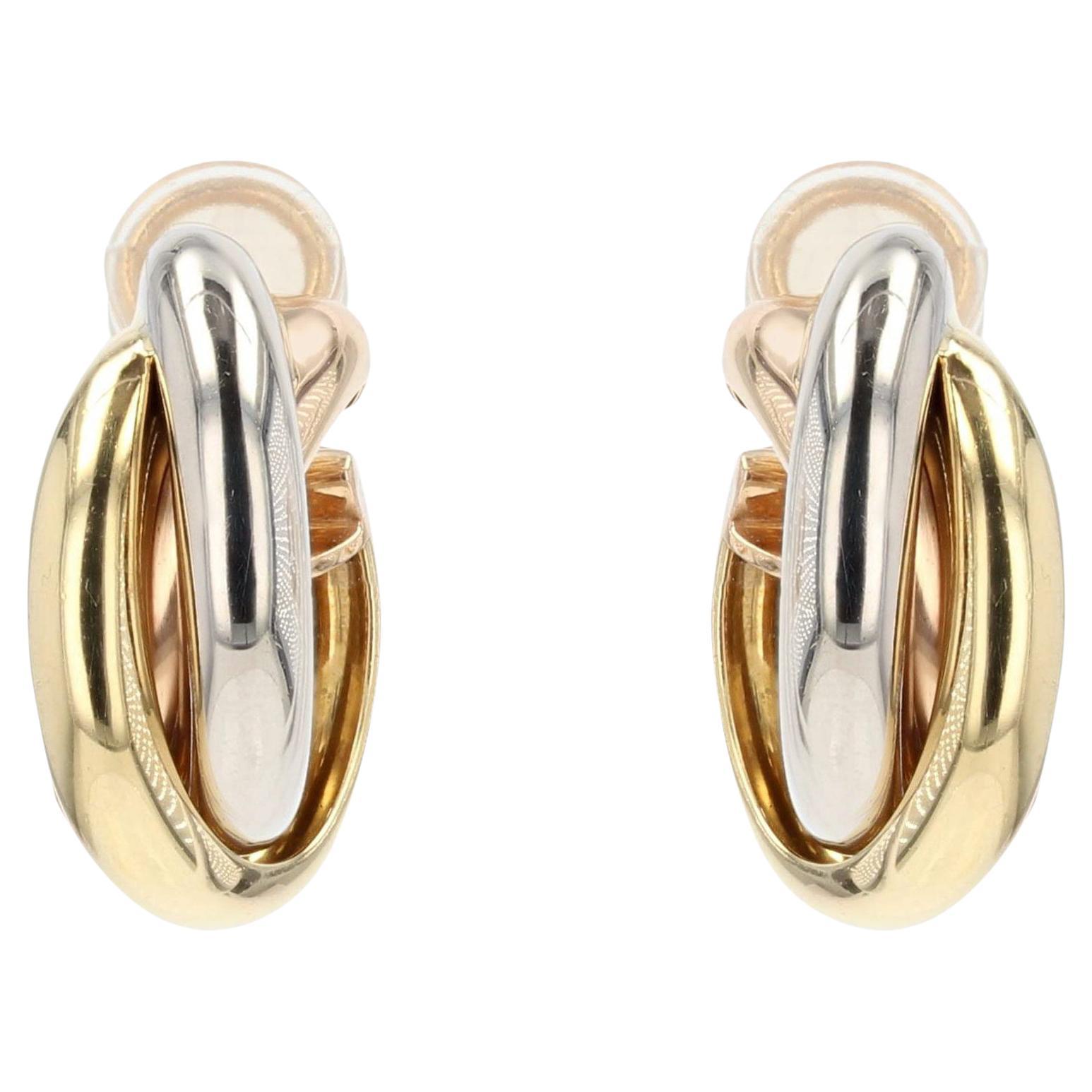 Modern 3 Colors 18 Karat Gold Cartier Trinity Clip Earrings