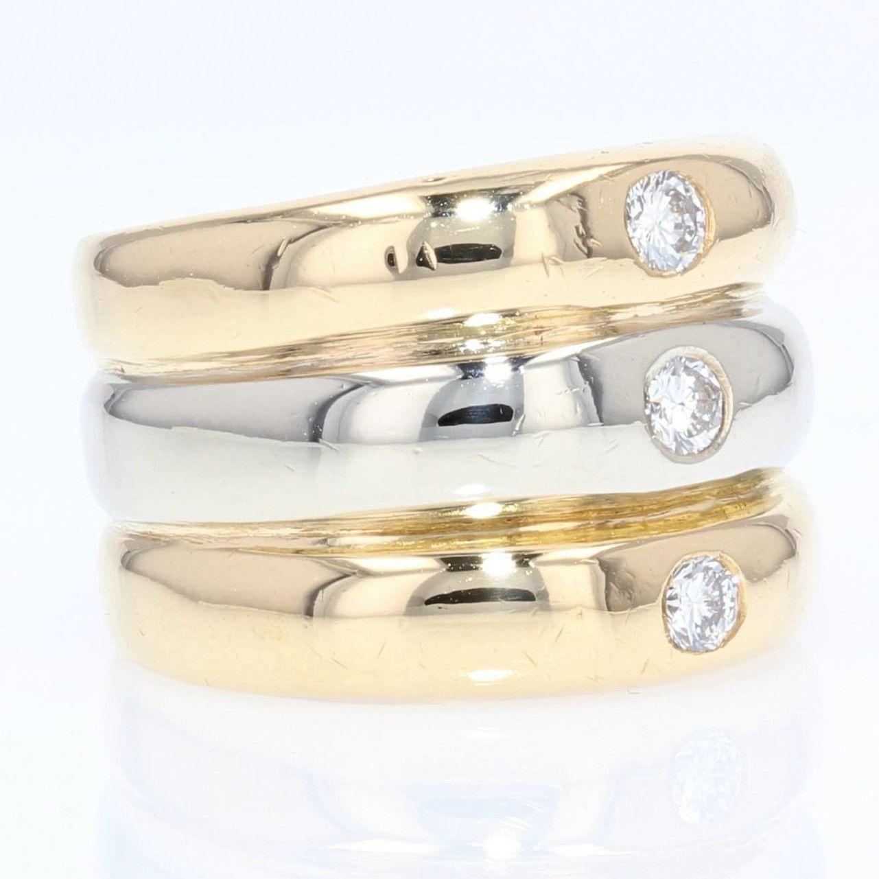 Modern 3 Diamonds 18 Karat Yellow White Gold Bangle Ring For Sale 5