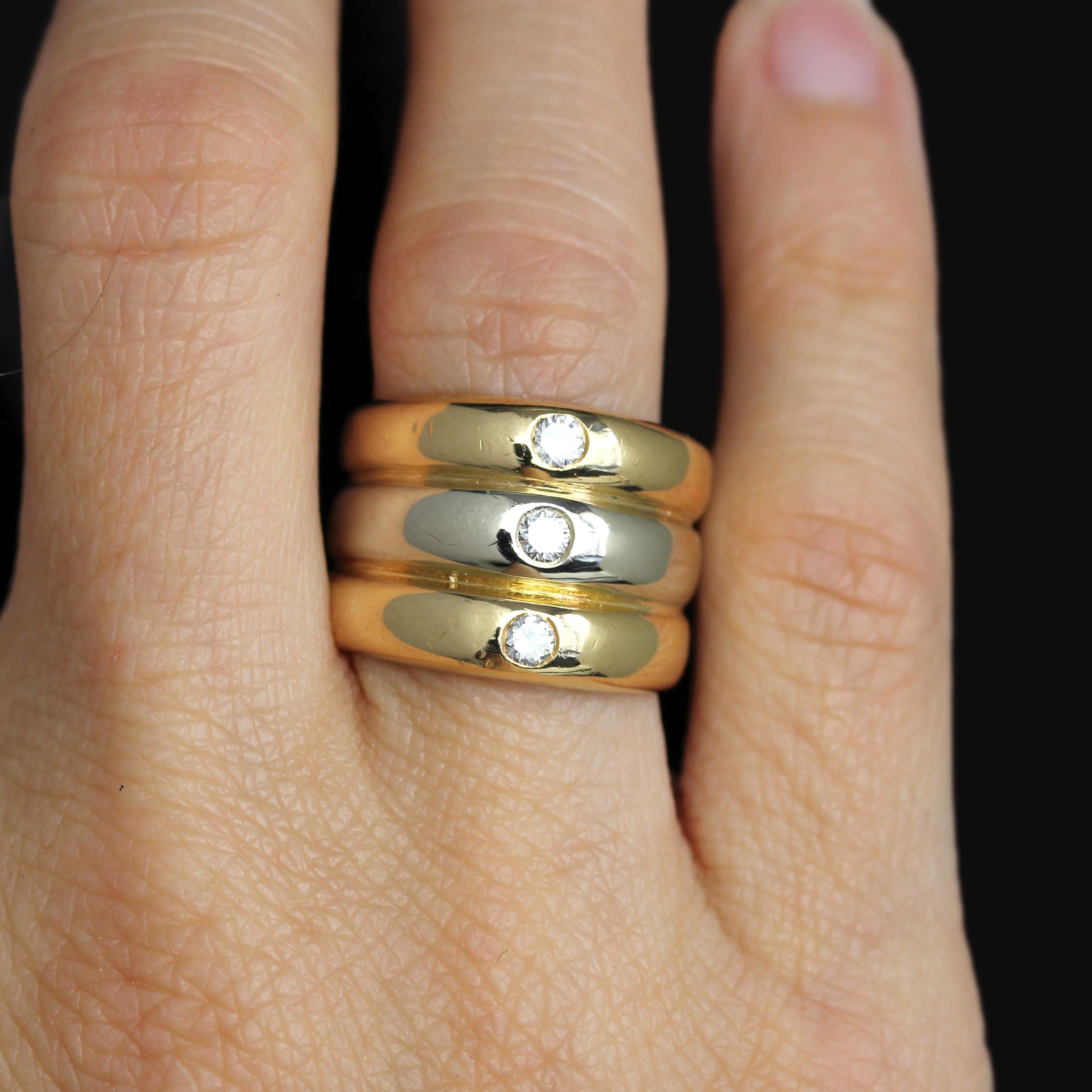 Anillo Brazalete Moderno 3 Diamantes Oro Blanco Amarillo 18 Kilates en venta 7