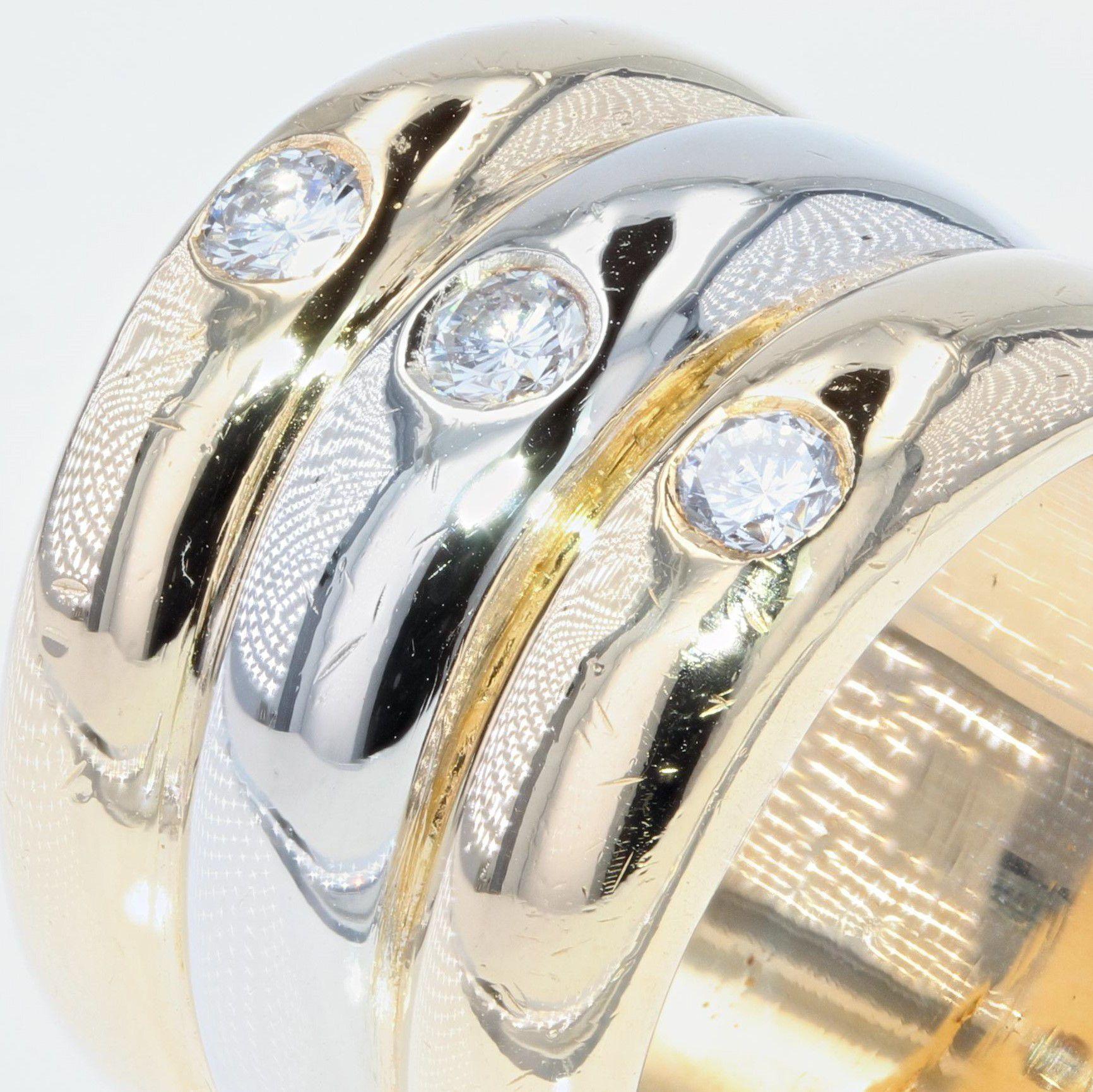 Women's Modern 3 Diamonds 18 Karat Yellow White Gold Bangle Ring For Sale