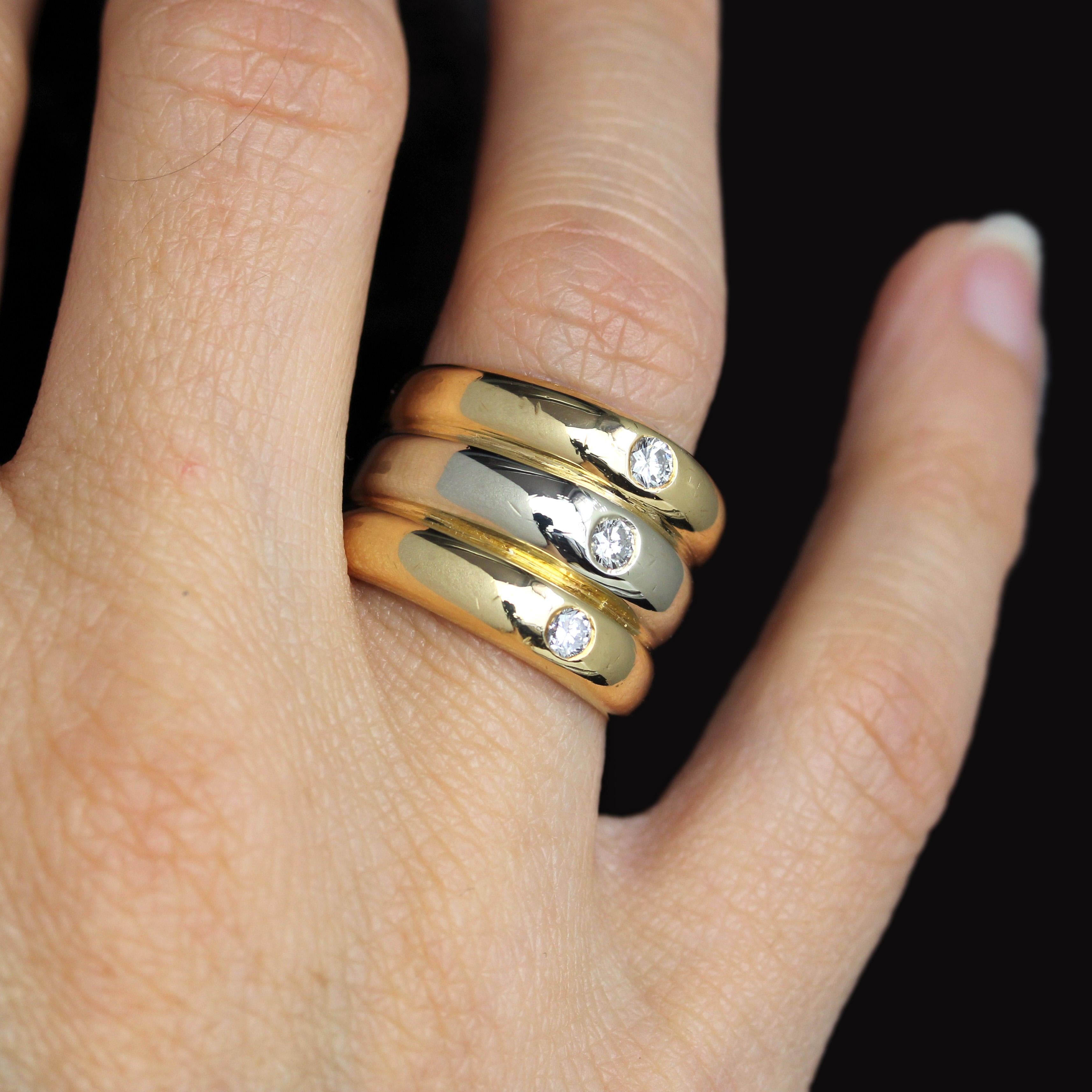 Anillo Brazalete Moderno 3 Diamantes Oro Blanco Amarillo 18 Kilates en venta 3