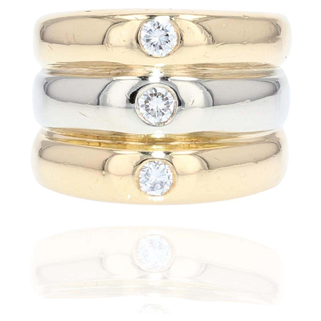 Modern 3 Diamonds 18 Karat Yellow White Gold Bangle Ring For Sale at ...