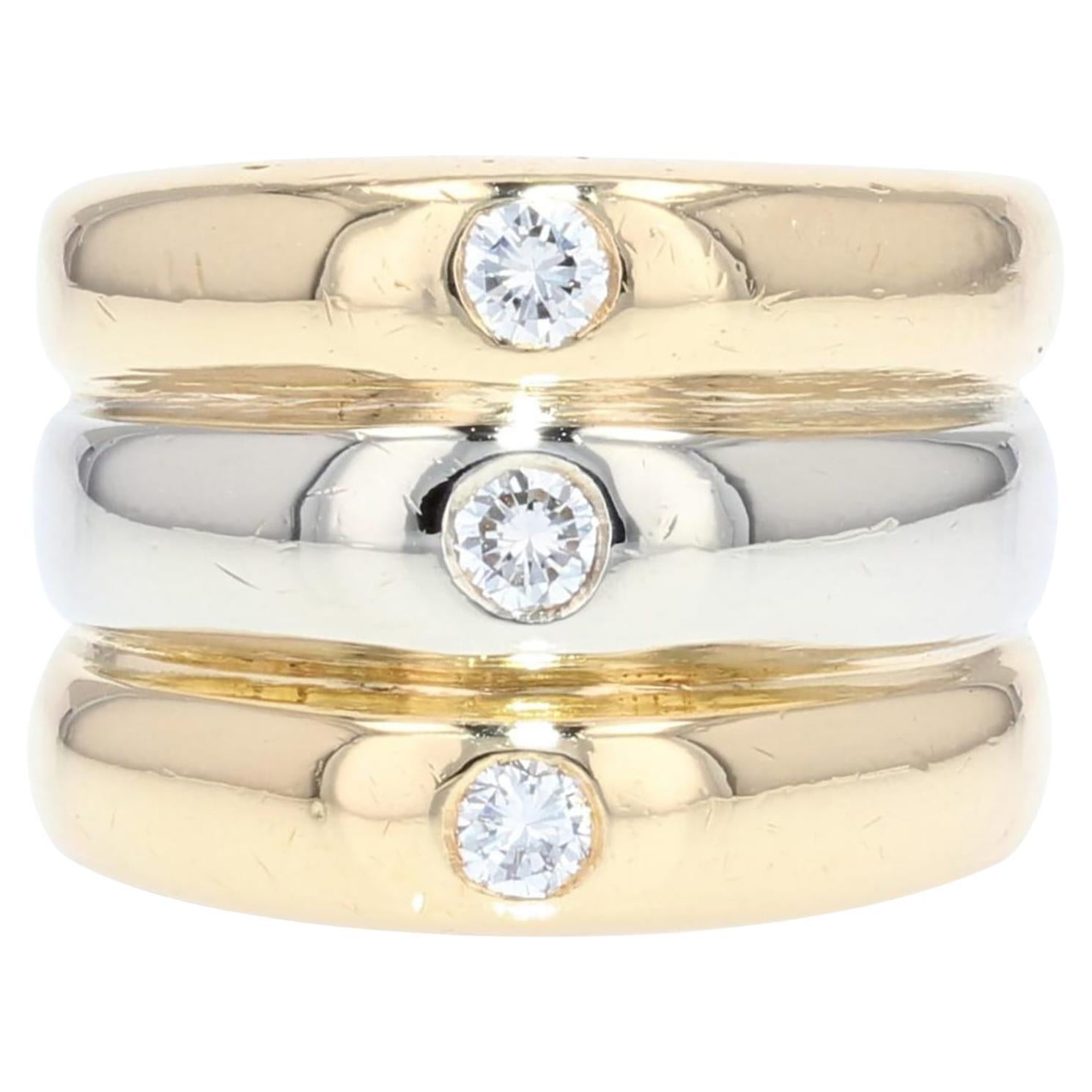 Bracelet jonc moderne en or jaune et blanc 18 carats avec 3 diamants