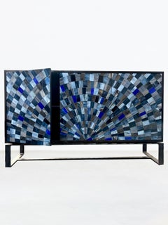 Aparador moderno de 3 puertas con mosaico Sunburst y metal bronce by Ercole Home