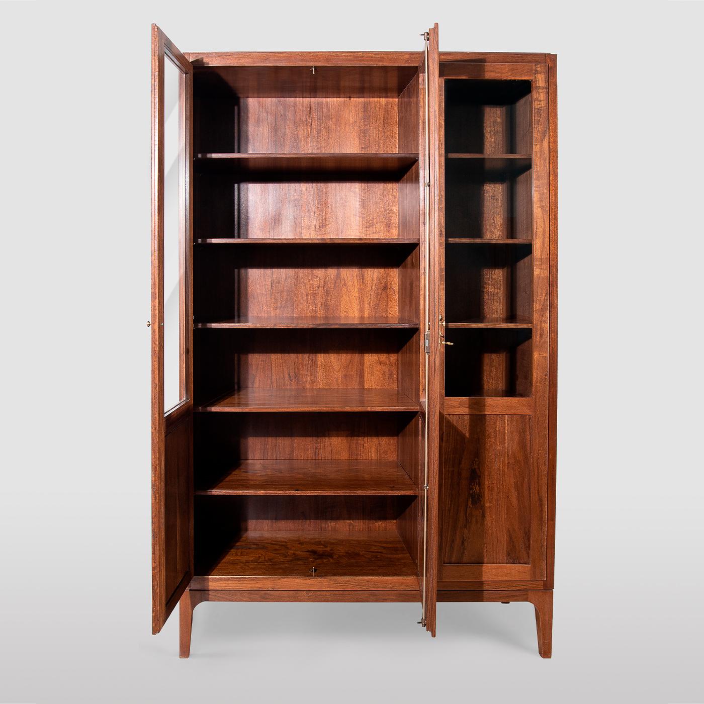 Italian Modern 3-Doors Walnut Bookcase For Sale