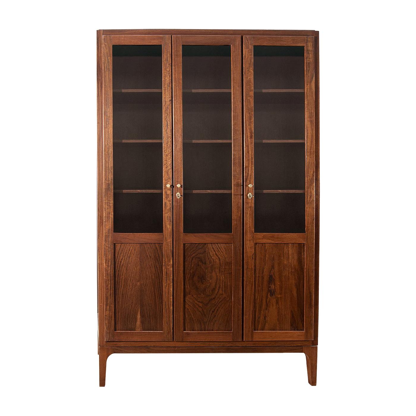 Modern 3-Doors Walnut Bookcase