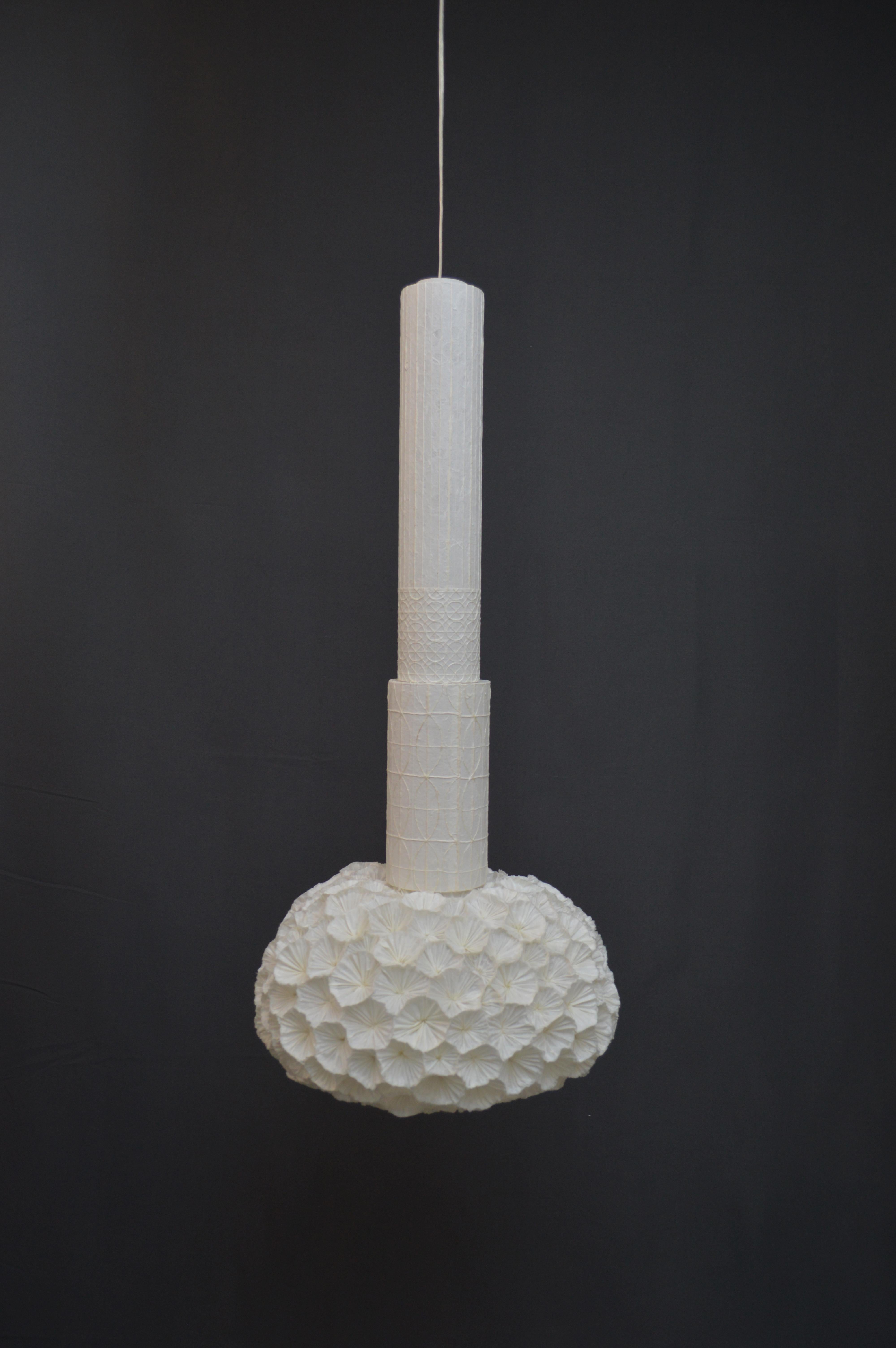 Modern 3 Piece One-of-a-kind Handmade Japanese Washi Paper Led Pendant Lamp In New Condition For Sale In New York, NY