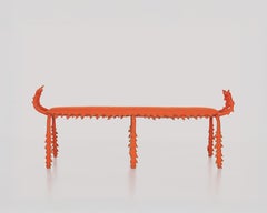 Modern 3-seater Bench, Tangerine Cotton with Spiked Biomorphic Surface, by ESTO