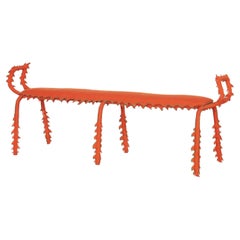 Modern 3-seater Bench, Tangerine Cotton with Spiked Biomorphic Surface, by ESTO