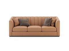 Sofá Club moderno de 3 plazas de madera y cuero, hecho a mano por Stylish Club