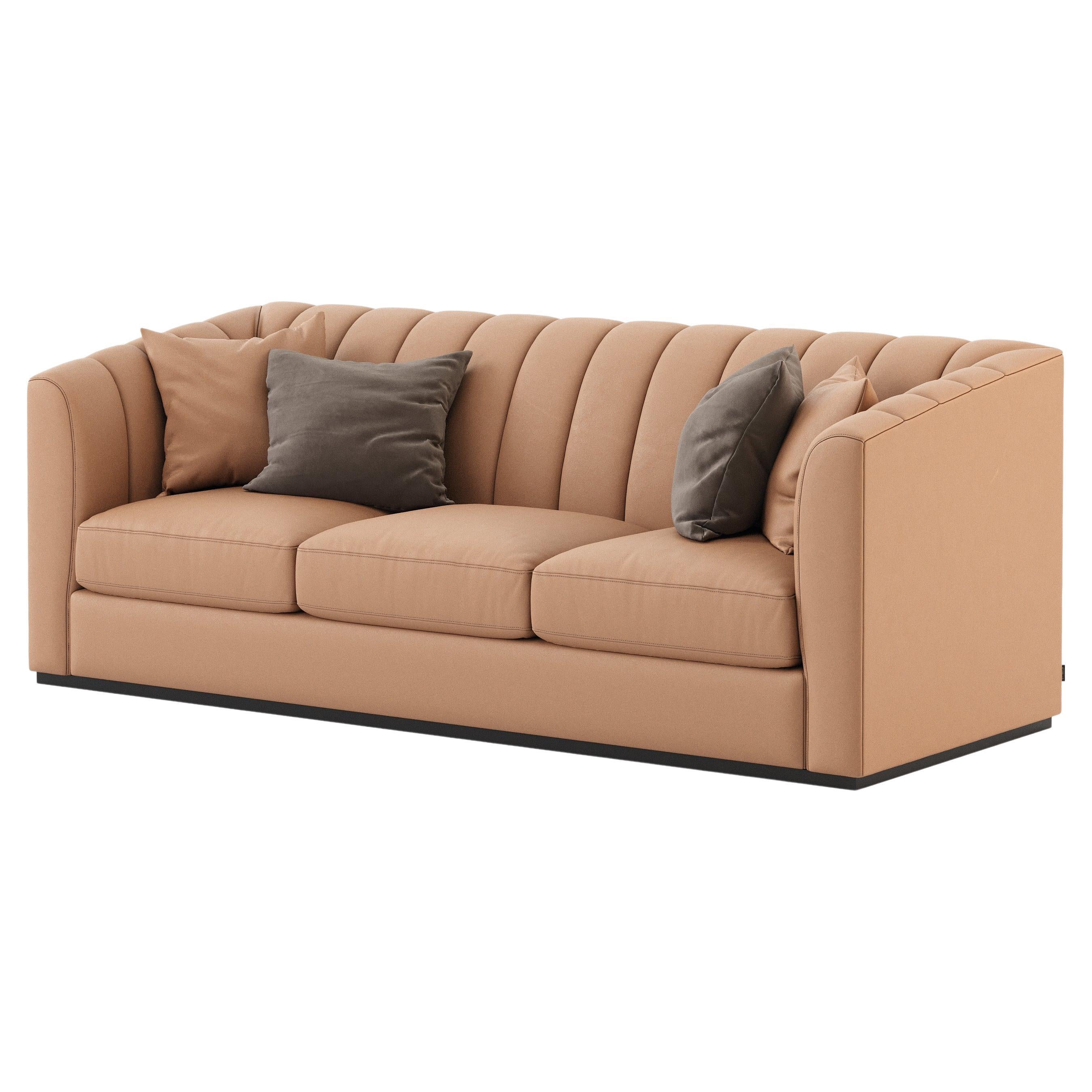 Modern 3 Seats Club Sofa Made with Wood and Leather, Handmade by Stylish Club For Sale
