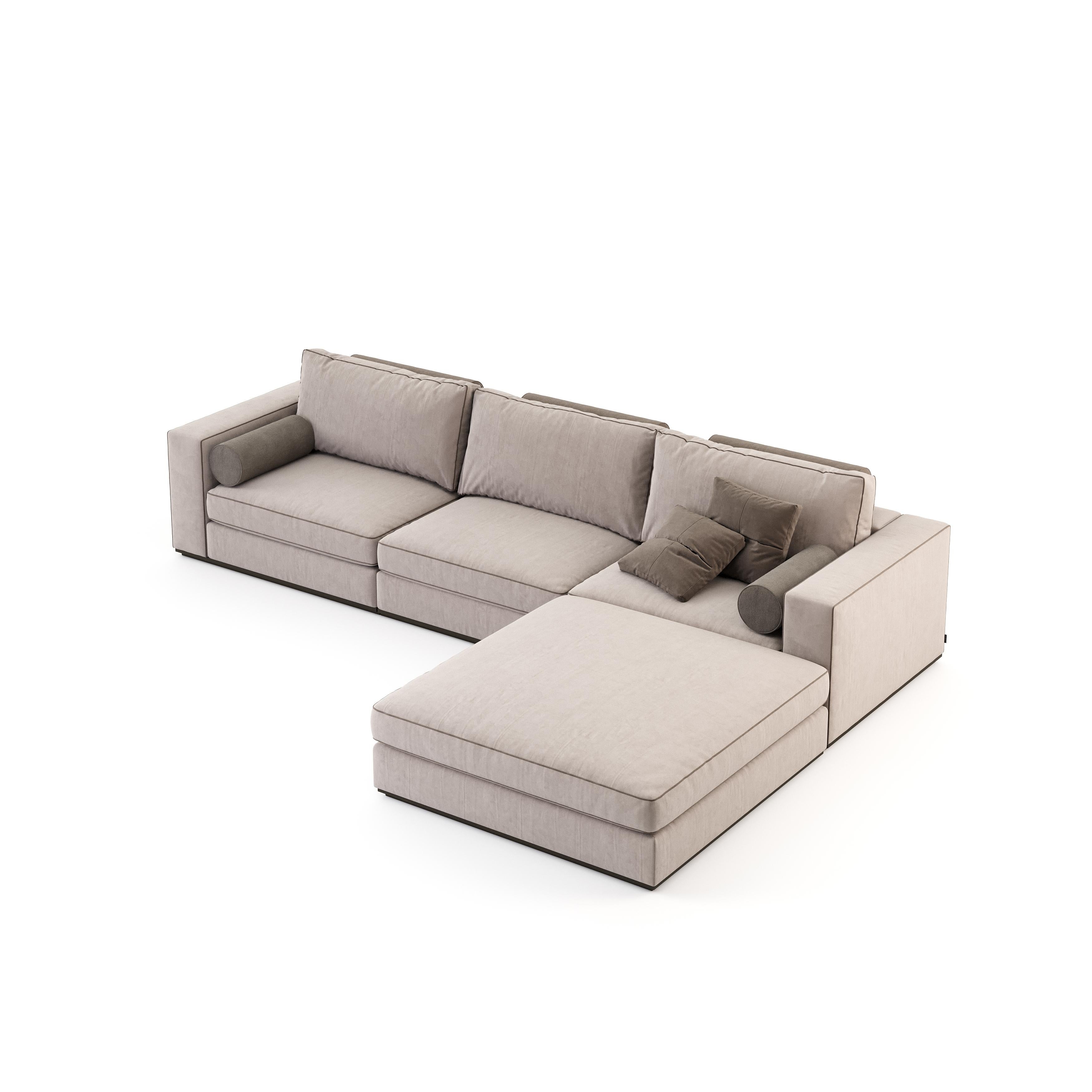 Modernes 3-Sitz-Sofa mit Chaise Longue Fortune aus Holz und Textilien (Portugiesisch) im Angebot