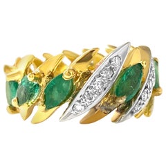 Modern 3.05 Carat Diamond and Emerald Ring in 14 Karat Yellow Gold
