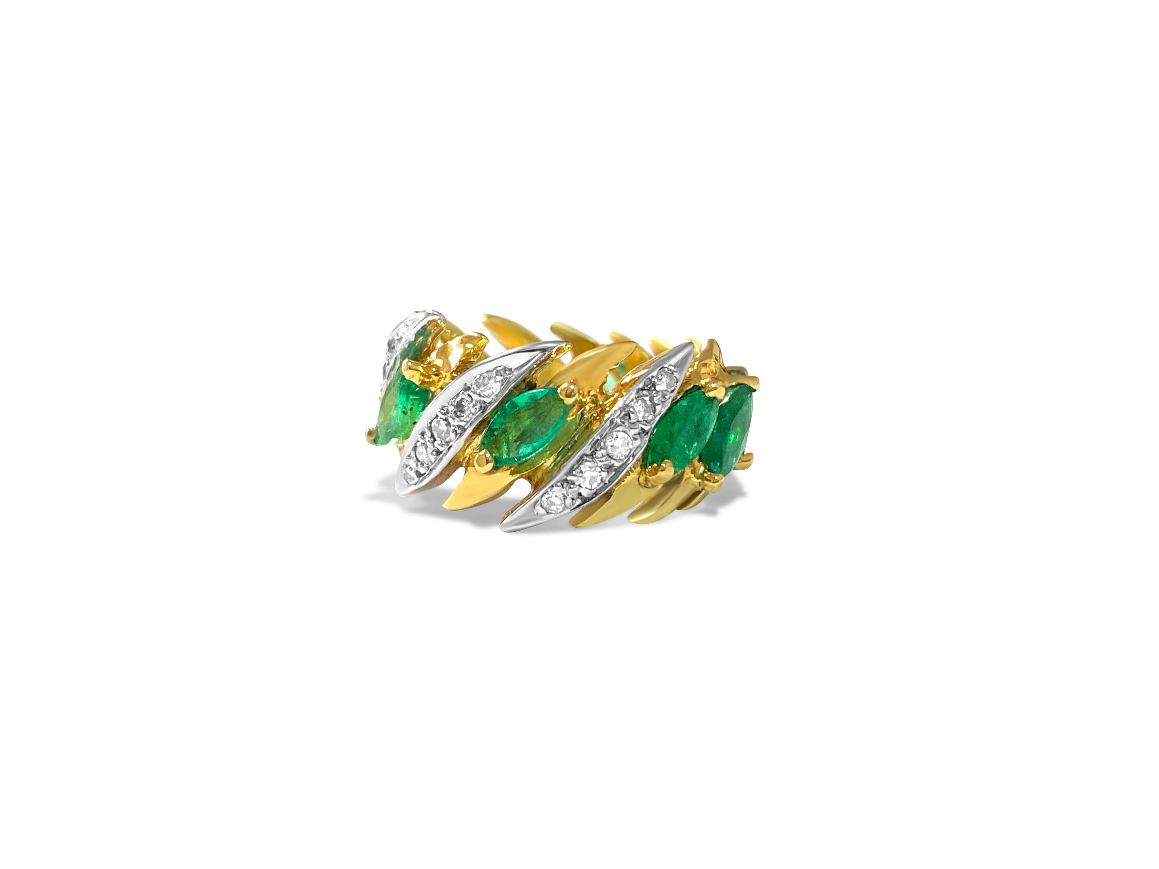 Art Nouveau Modern 3.05 Carat Diamond & Emerald Ring 14K Gold For Sale