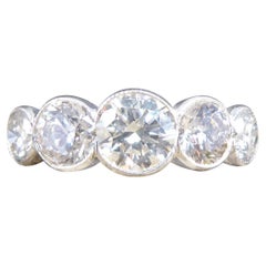 Modern 3.35 Carat Brilliant Cut Diamond Collar Set Five Stone Ring in Platinum