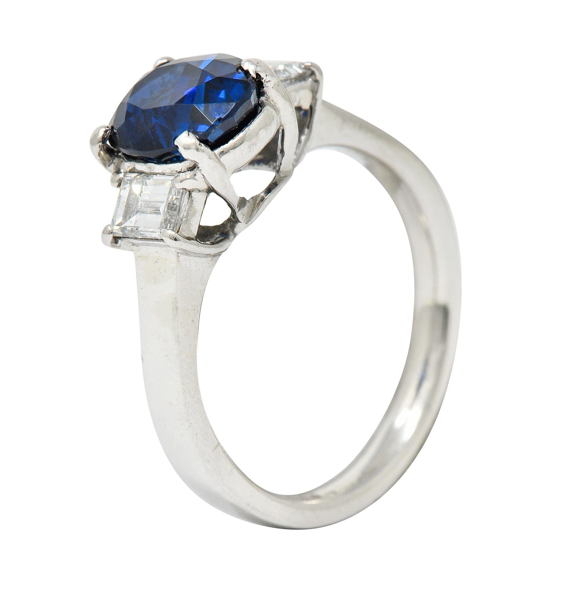 Modern 3.36 Carats Sapphire Diamond Platinum Three Stone Ring 4