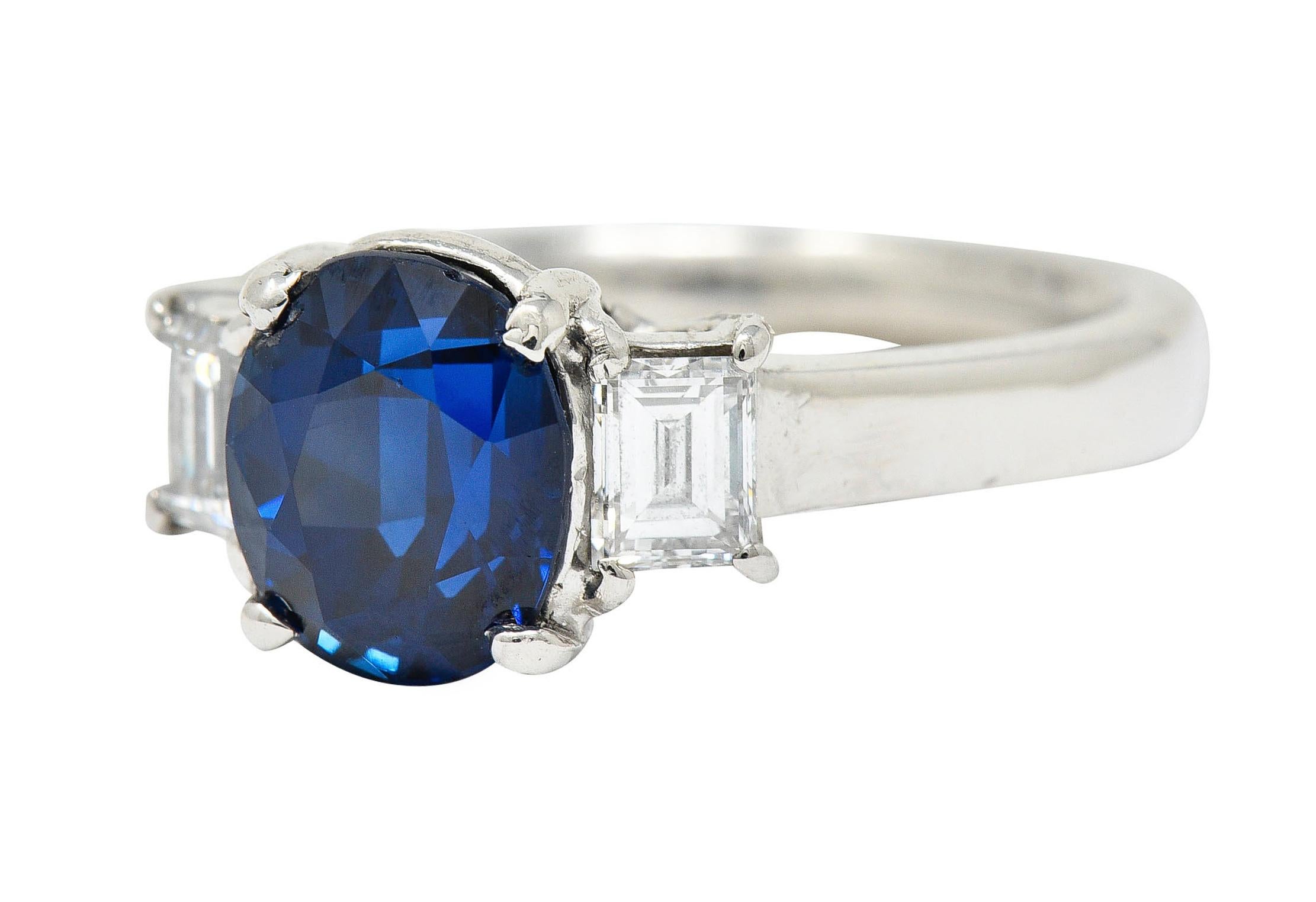 Women's or Men's Modern 3.36 Carats Sapphire Diamond Platinum Three Stone Ring For Sale