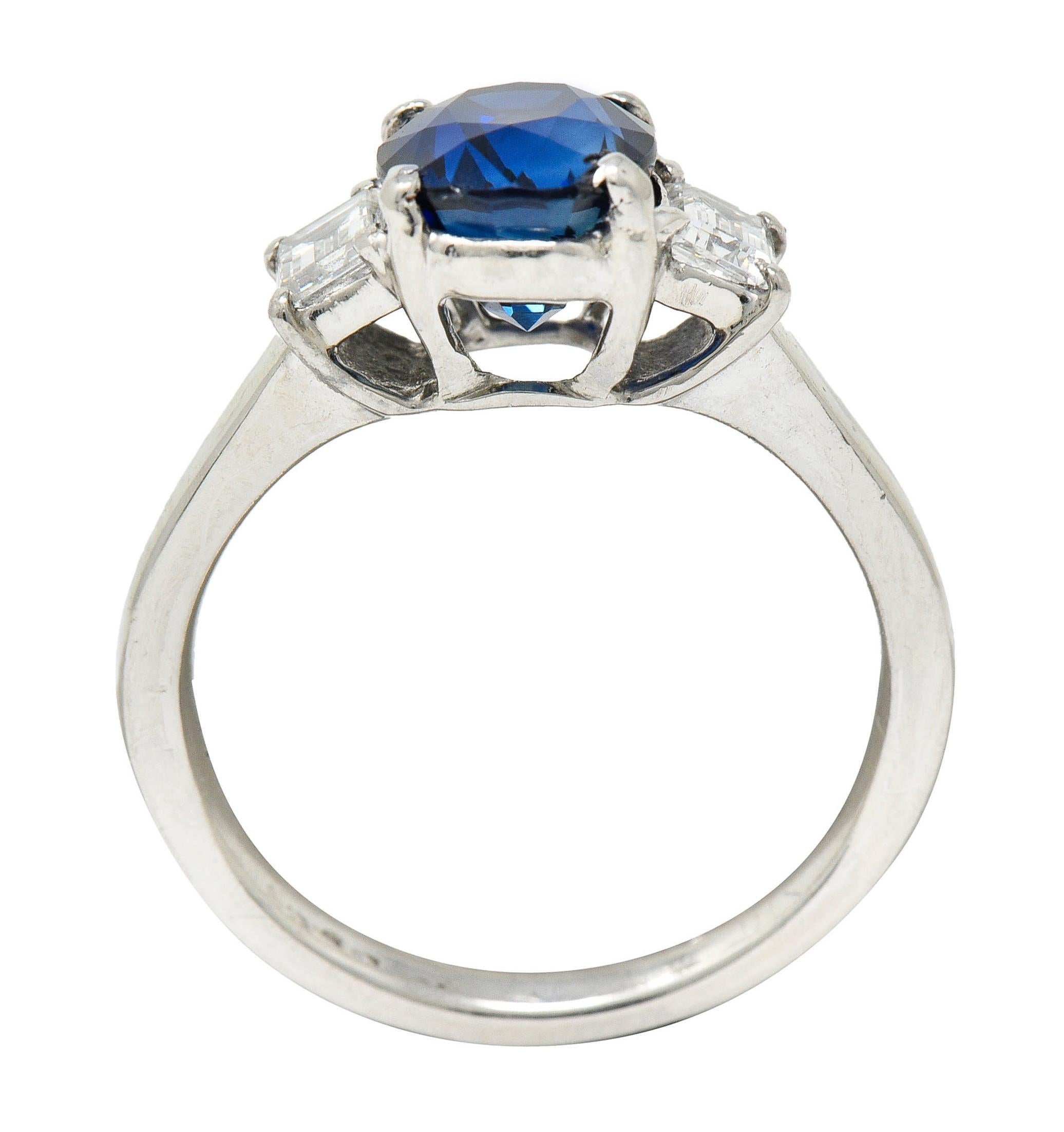 Modern 3.36 Carats Sapphire Diamond Platinum Three Stone Ring For Sale 2