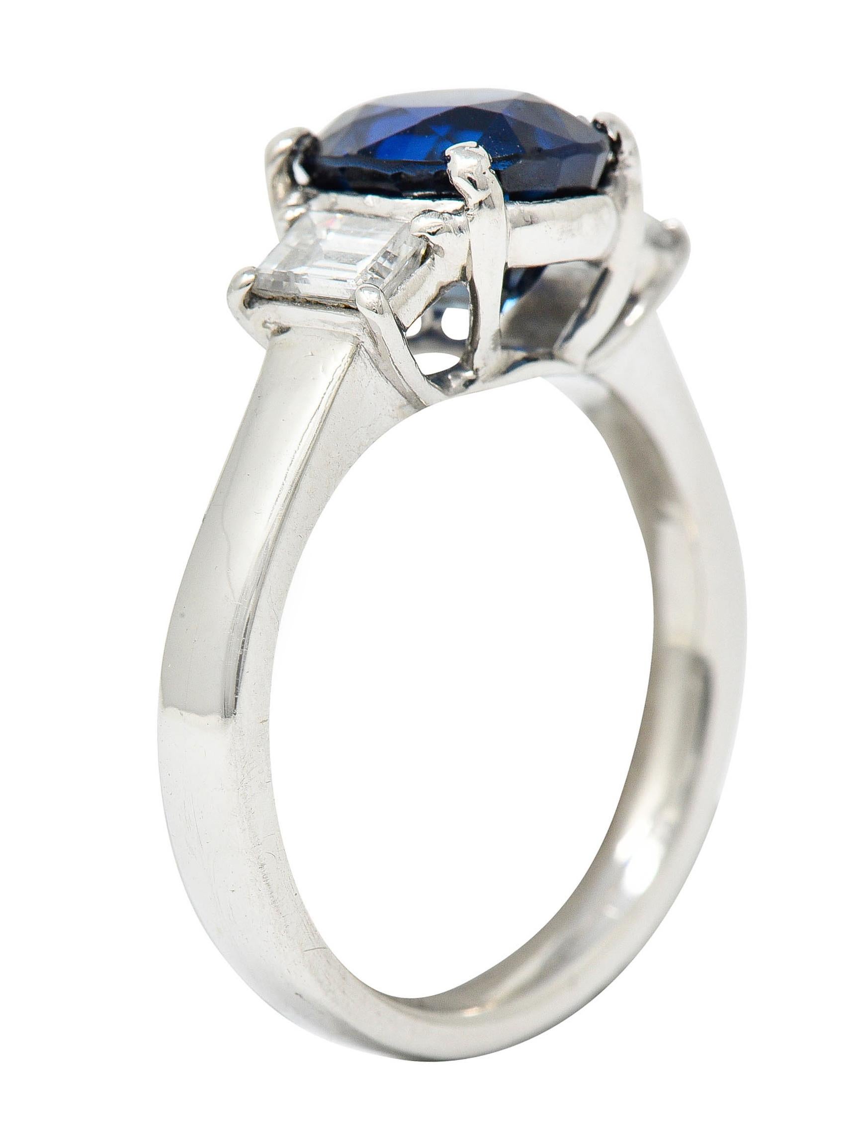Modern 3.36 Carats Sapphire Diamond Platinum Three Stone Ring For Sale 3