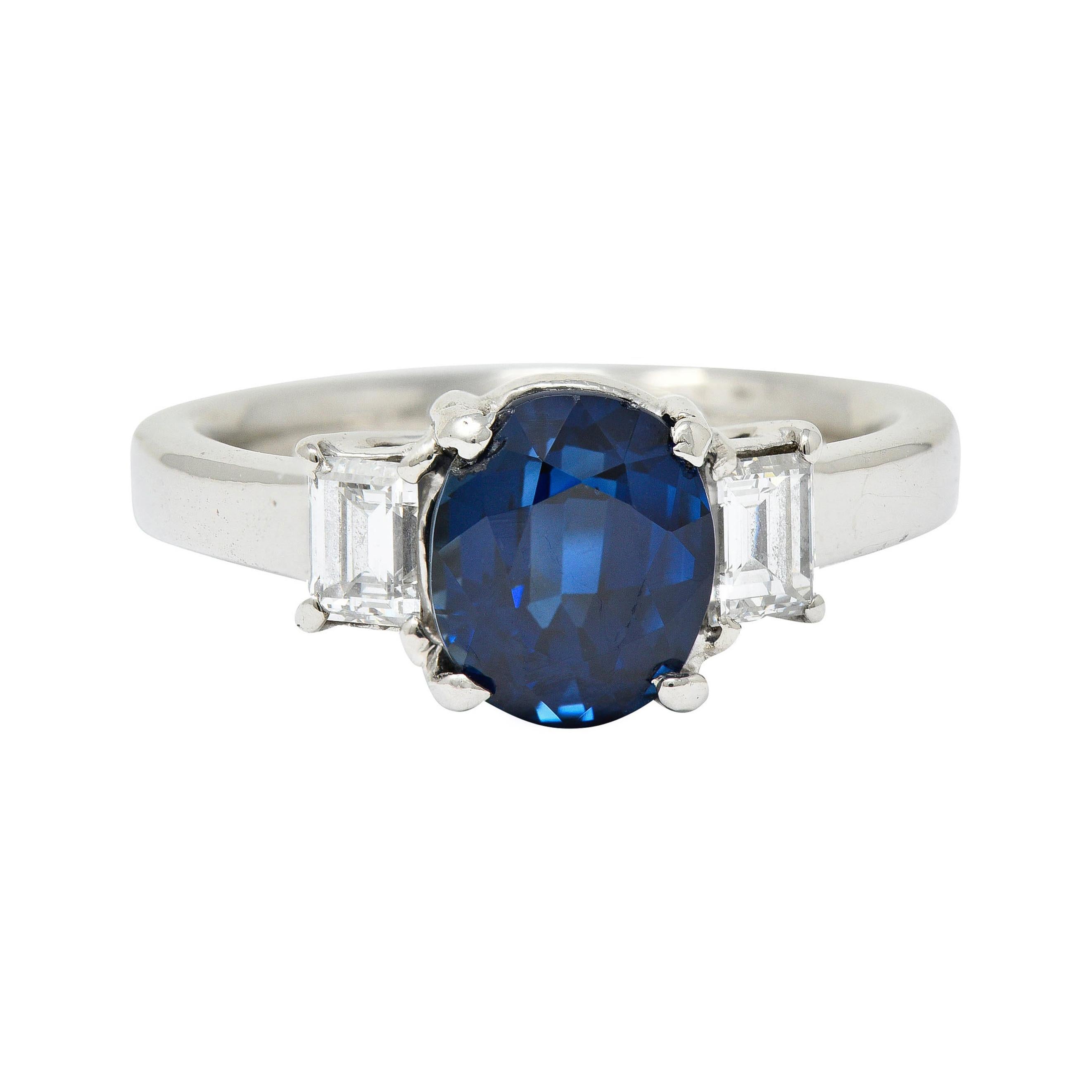 Modern 3.36 Carats Sapphire Diamond Platinum Three Stone Ring