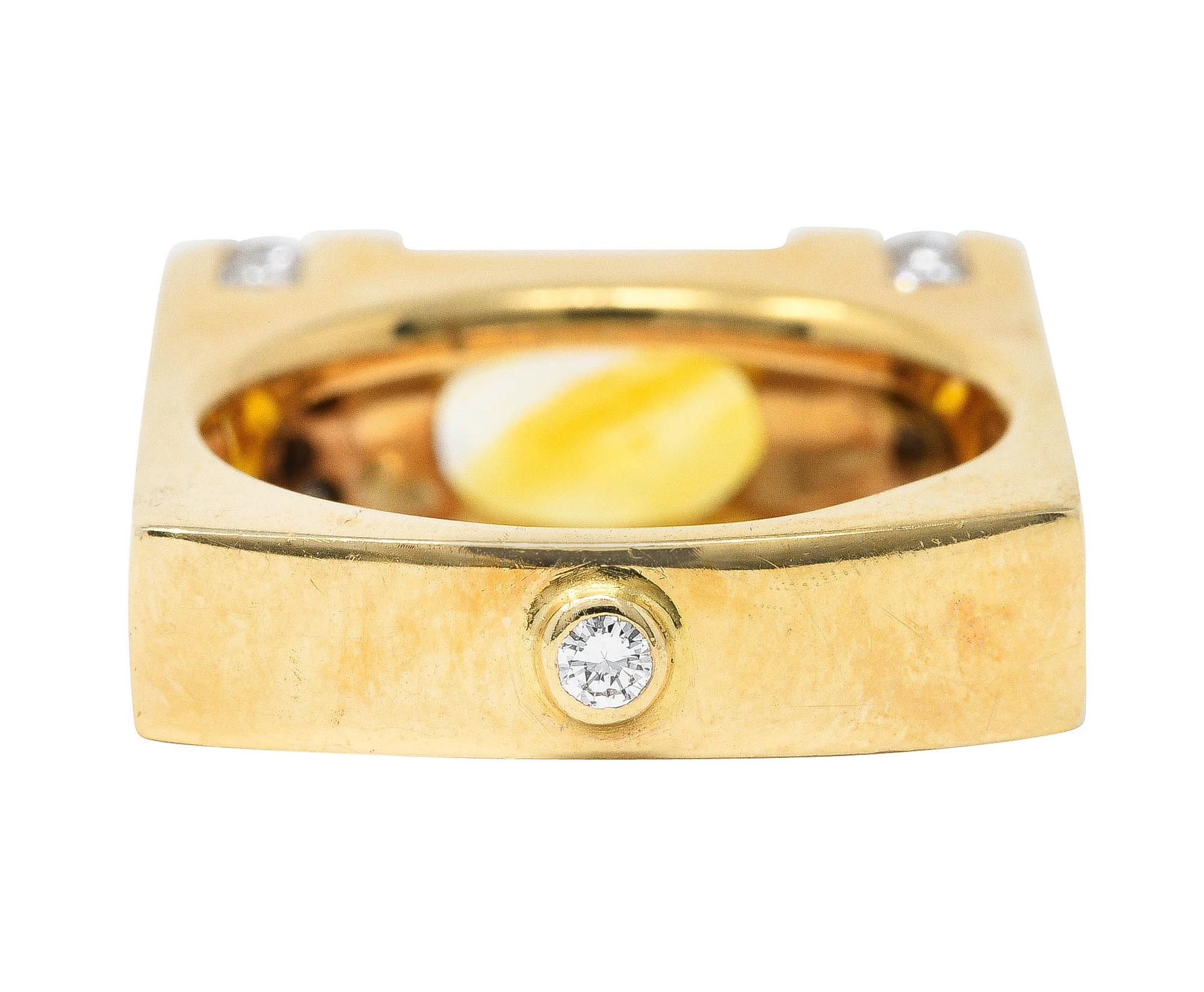 Women's or Men's Modern 3.45 Carats Yellow Sapphire Diamond 14 Karat Gold Cushion Band Ring