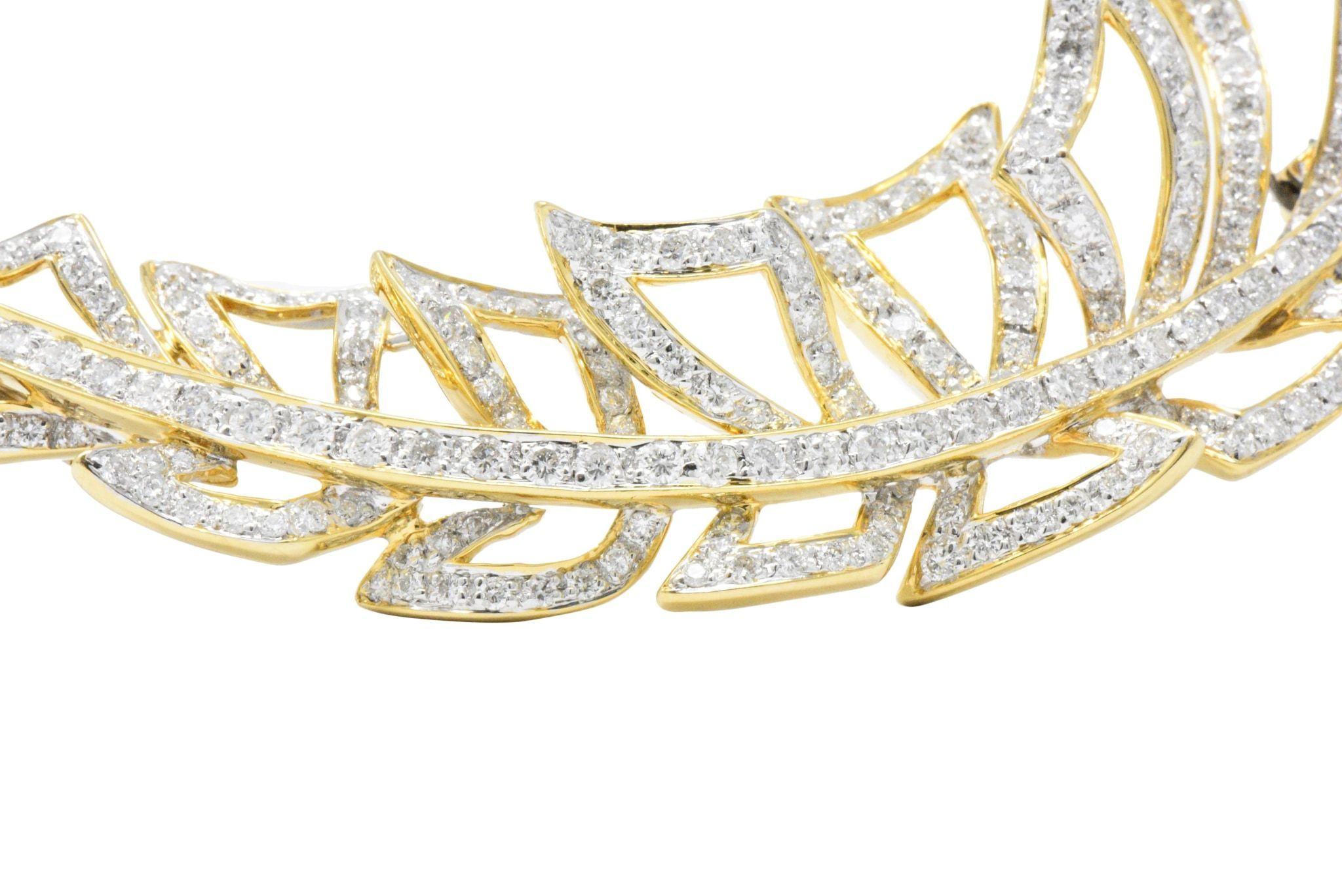 Contemporary Modern 3.65 Carats Diamond 18 Karat Two-Tone Gold Feather Brooch