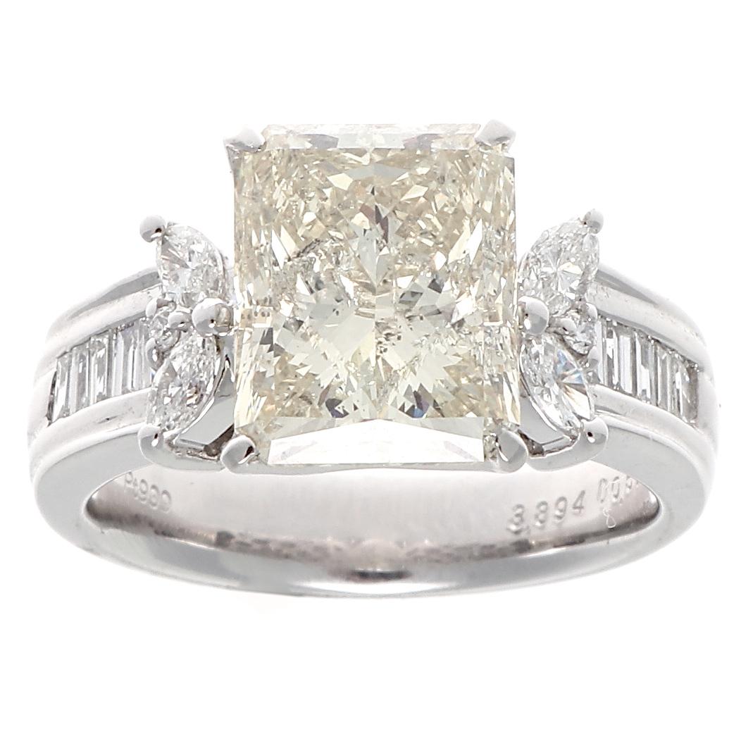 Modern 3.89 Carat Radiant Cut Diamond Platinum Engagement Ring