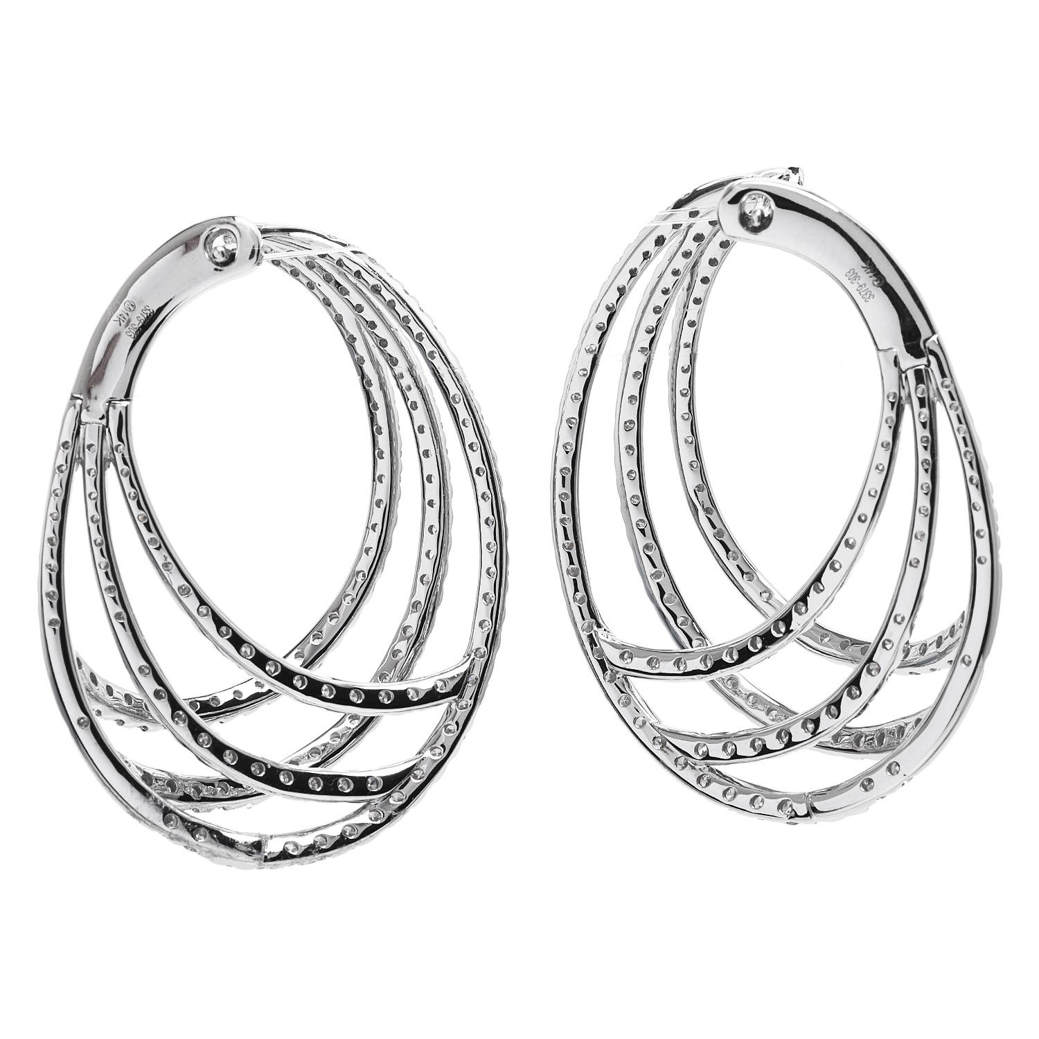 Women's Modern 3.95ct Diamond Gold Crossover Multi Hoop Earrings For Sale
