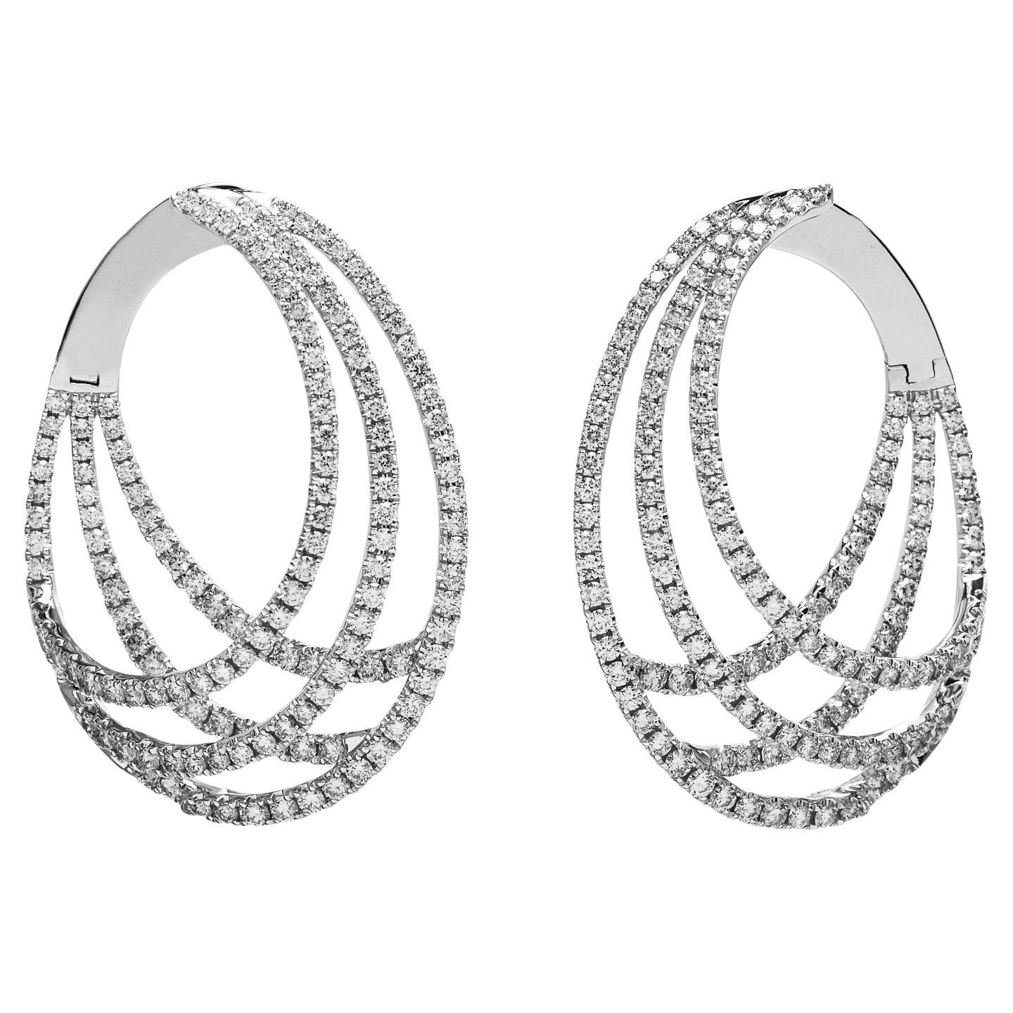Modern 3.95ct Diamond Gold Crossover Multi Hoop Earrings